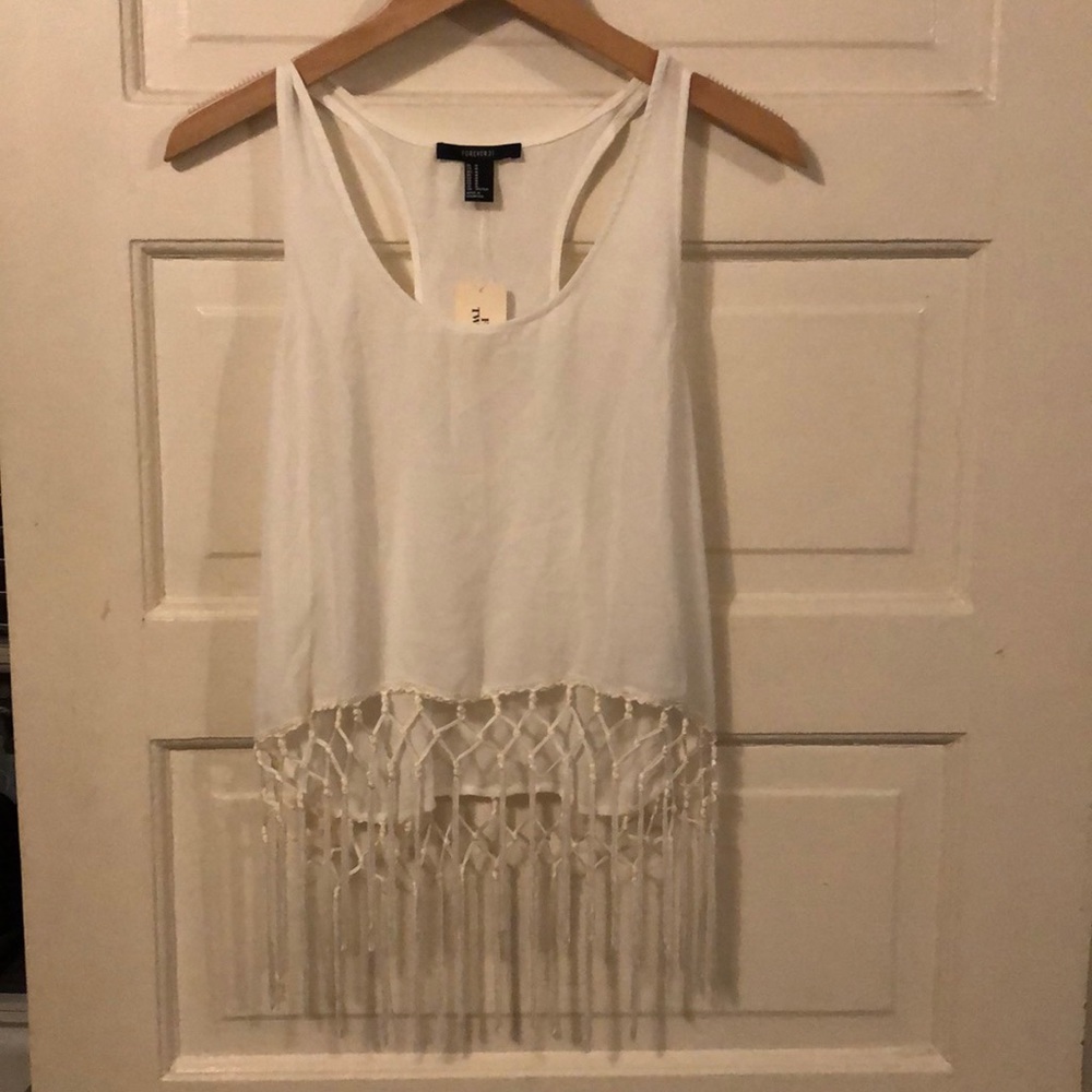 White Fringe Tank